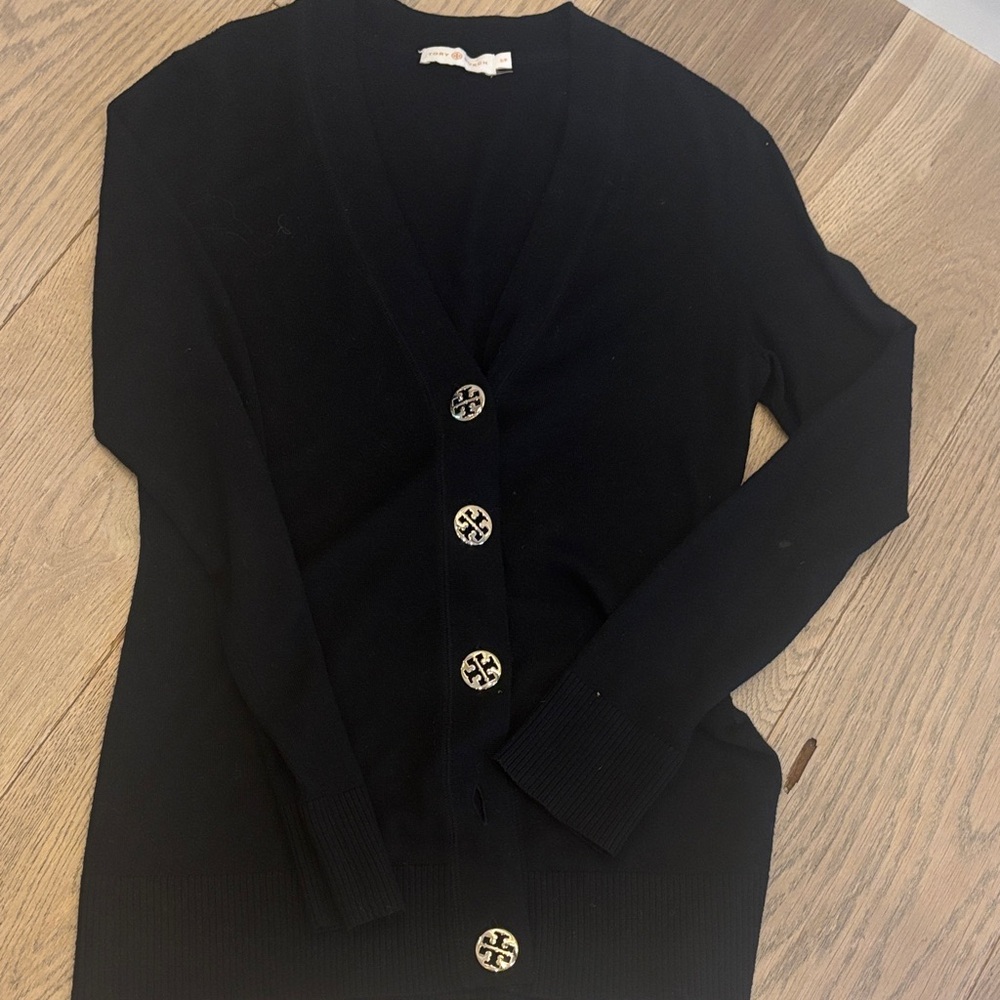 Tory Burch Black Cardigan with Gold Accents